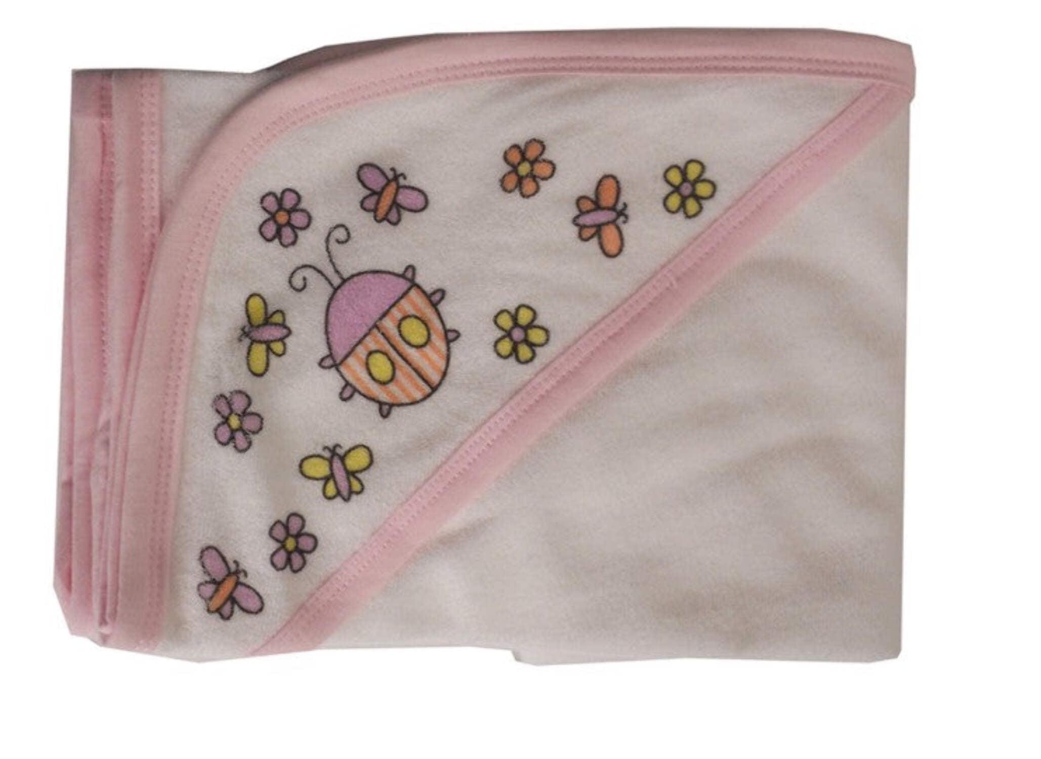 Bambini Hooded Towel With Pink Binding And Screen Prints
