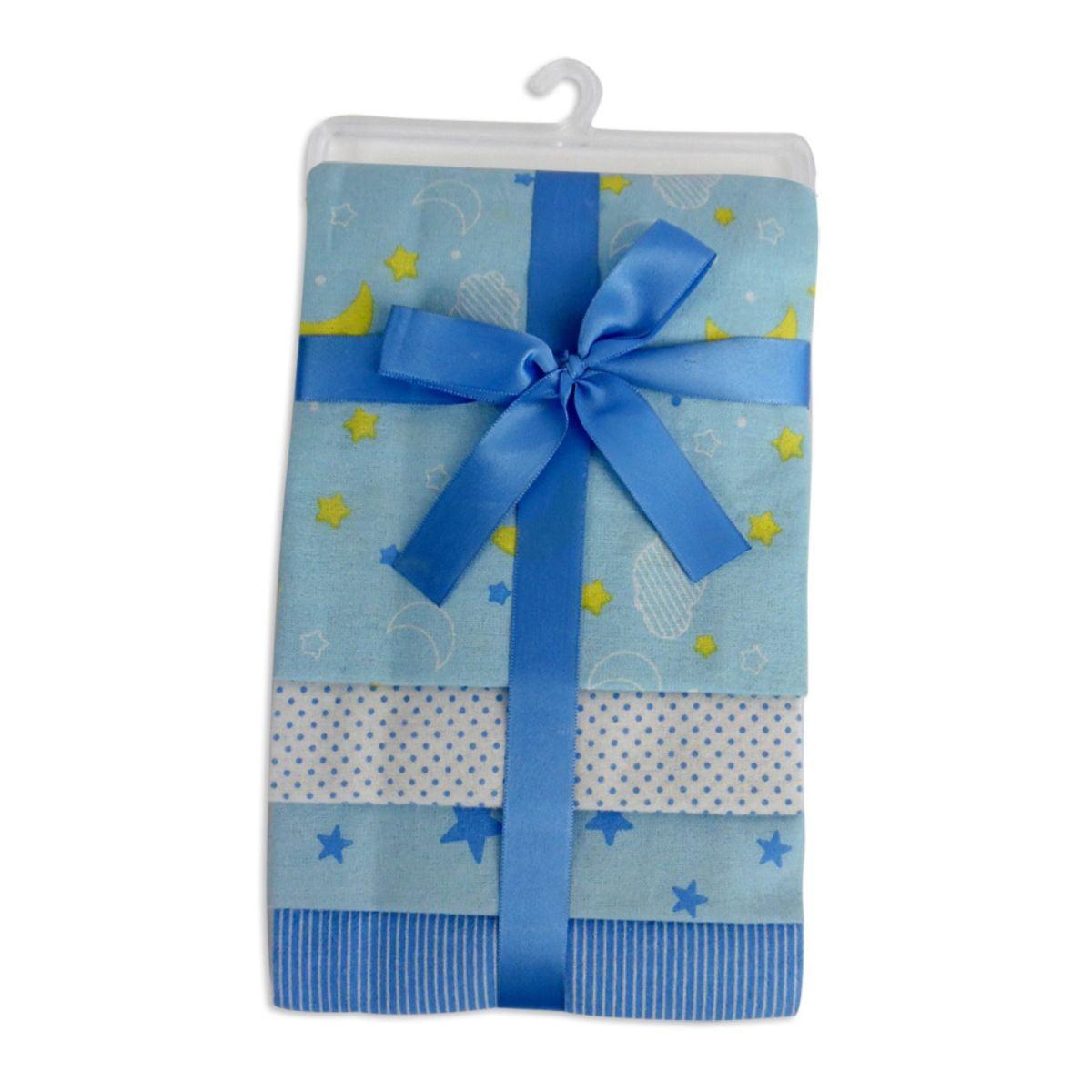 Blue 28x28 Cotton Flannel Baby Receiving Blanket Set