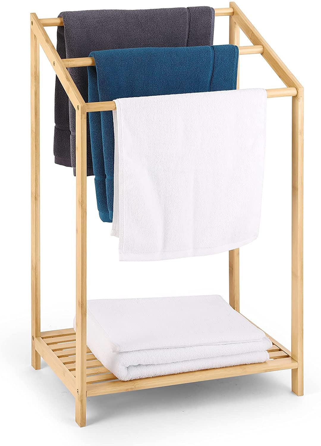 Bamboo 3-Tier Freestanding Towel Rack with Storage Shelf