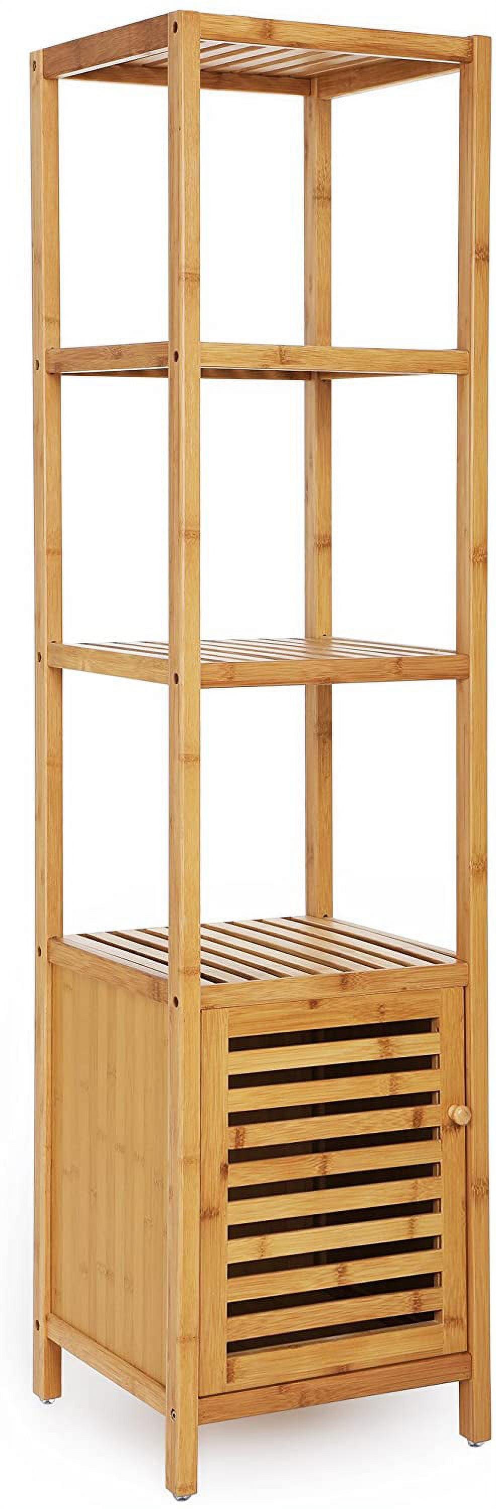 Bamboo Bathroom Storage Floor Cabinet, 4 Tiers Multifunctional Floor Shelving Unit, Free Standing Tower Corner Rack, Natural UBCB50Y