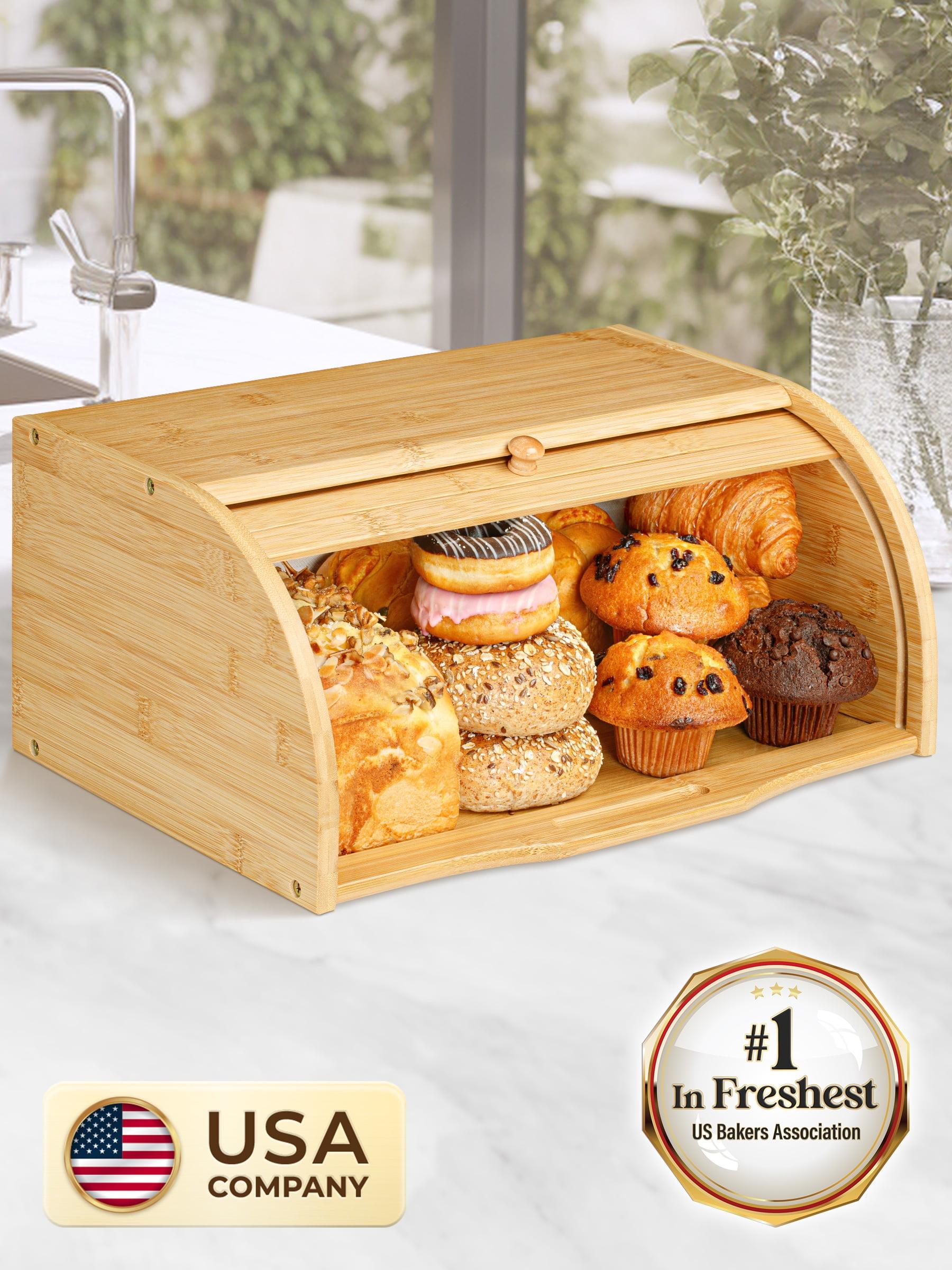 Bamboo Bread Box, Large Wooden Food Keeper for Kitchen Countertop , Storage Bin for Muffins & Bagels by Golden Nature