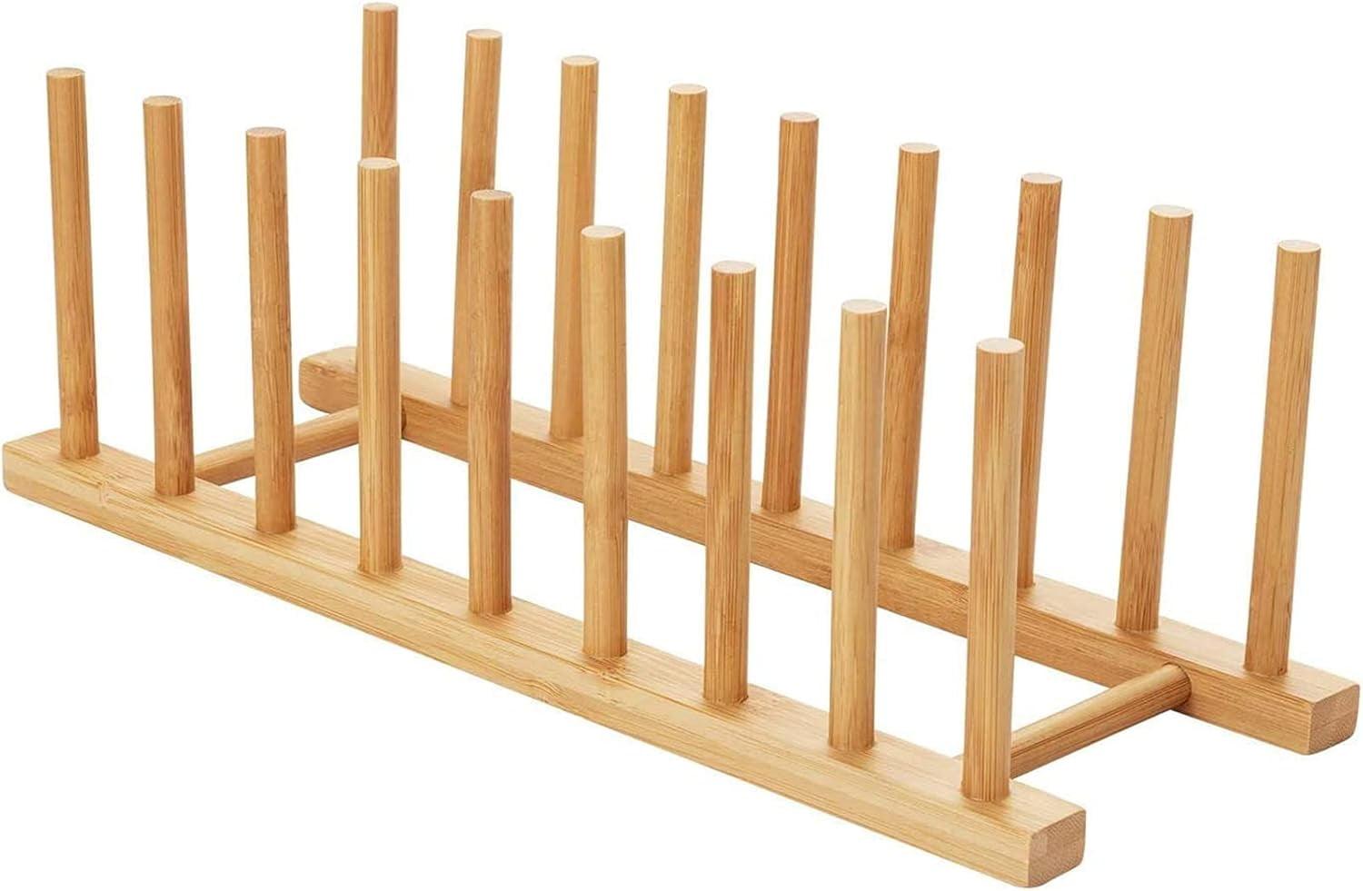 Bamboo 8-Slot Brown Dish and Lid Drying Rack