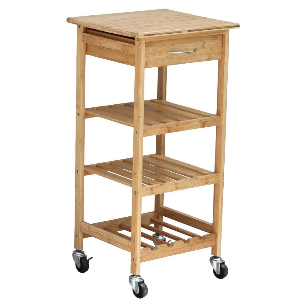 Compact Bamboo Kitchen Cart with Wine Rack and Storage
