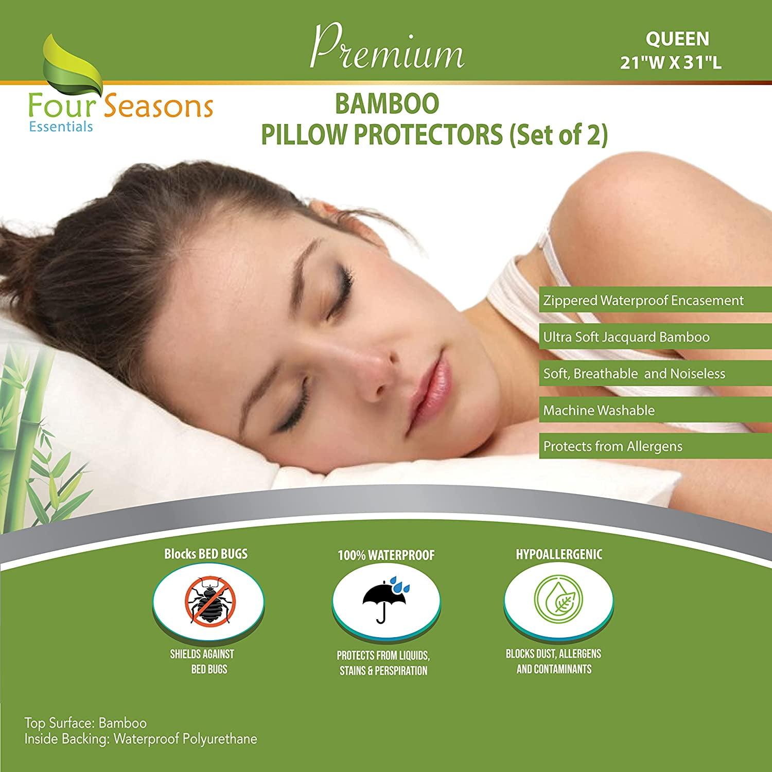Bamboo Pillow Protectors King (Set of 2) – Pillow Cover Waterproof Hypoallergenic Dust Proof Zippered Encasement