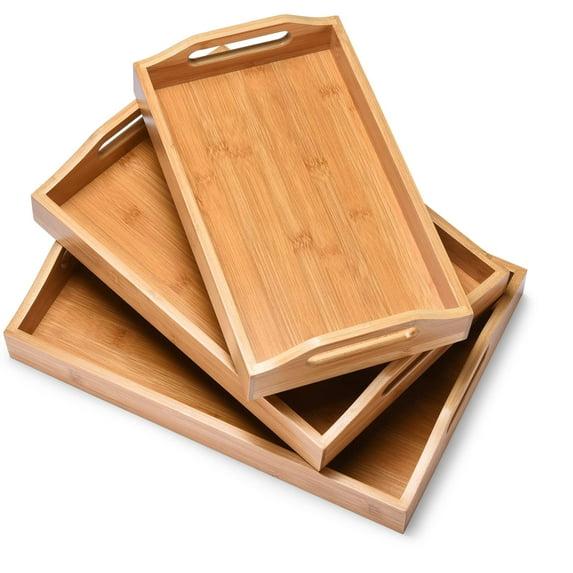 Prosumer's Choice Bamboo Serving Tray with Handles, Set of 3-Brown