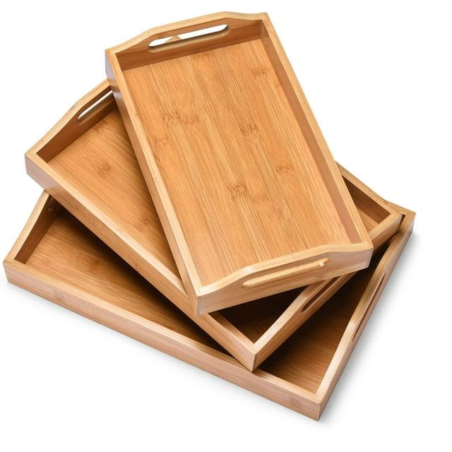 Prosumer's Choice Bamboo Serving Tray with Handles, Set of 3-Brown