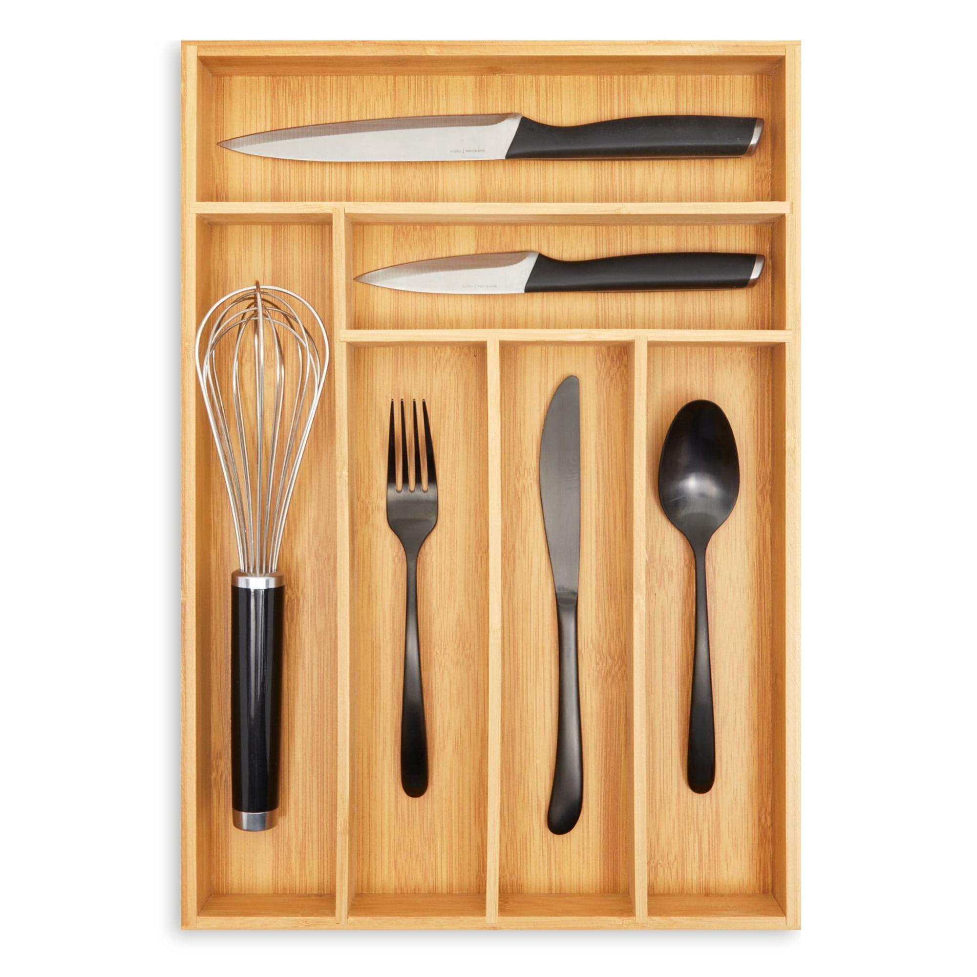 Bamboo Silverware Organizer for Drawer, Kitchen, 6 Slot Utensil Tray (17 x 11.75 x 1.75 In)