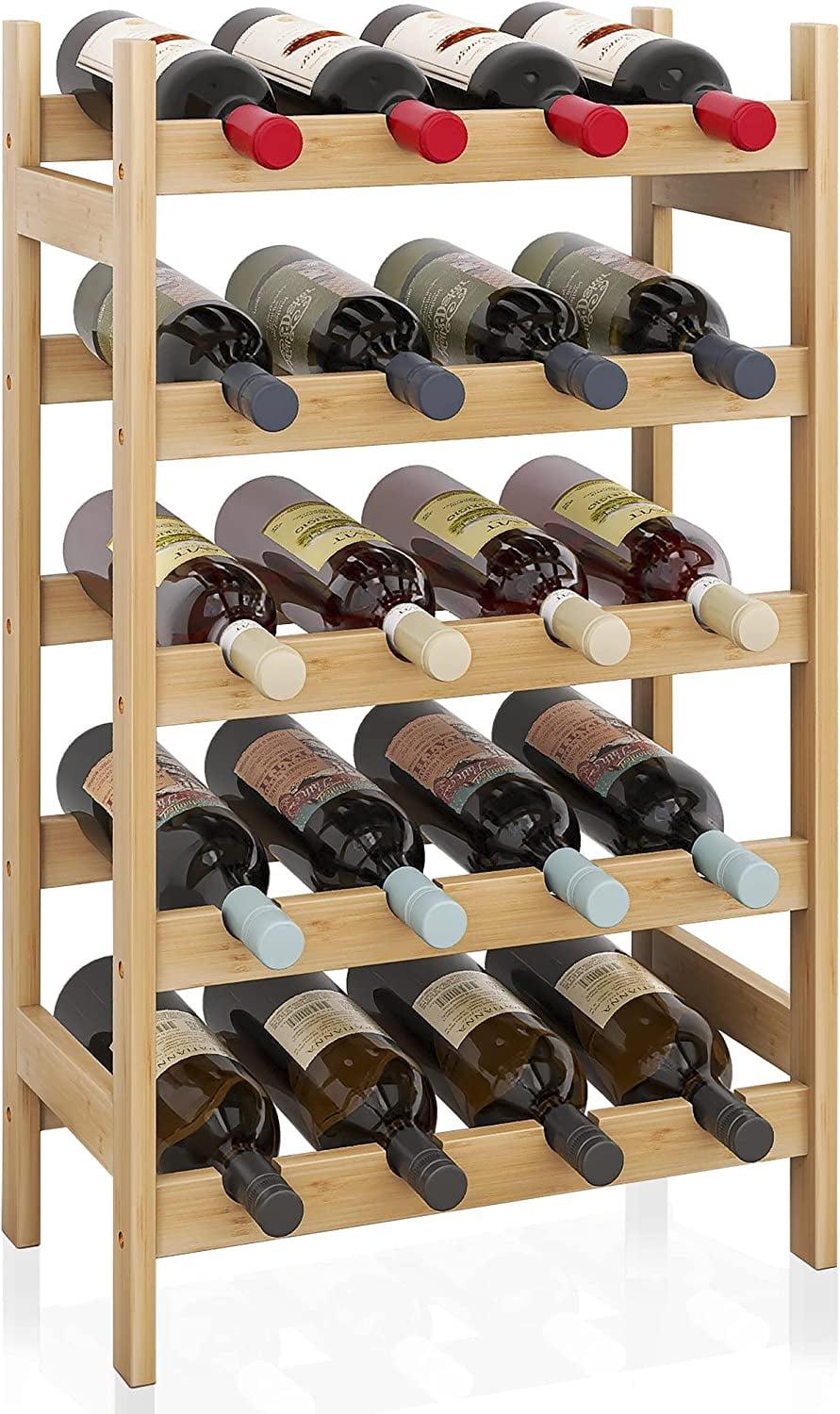 Natural Bamboo 5-Tier Wine Rack for 20 Bottles