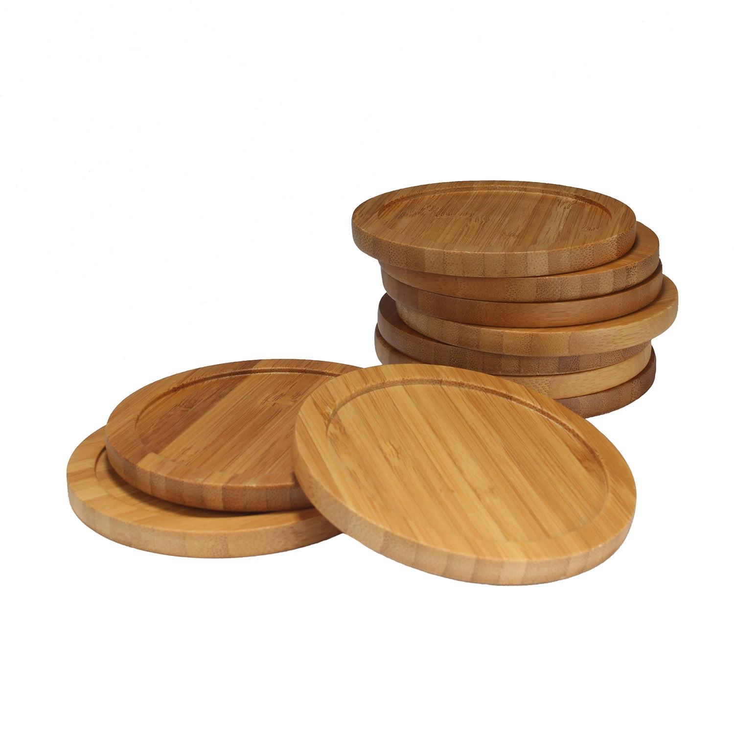 BambooMN Heavy Duty 100% Eco-Friendly Natural Bamboo Coasters - 3.75" - Round - 4 Piece Coaster Set