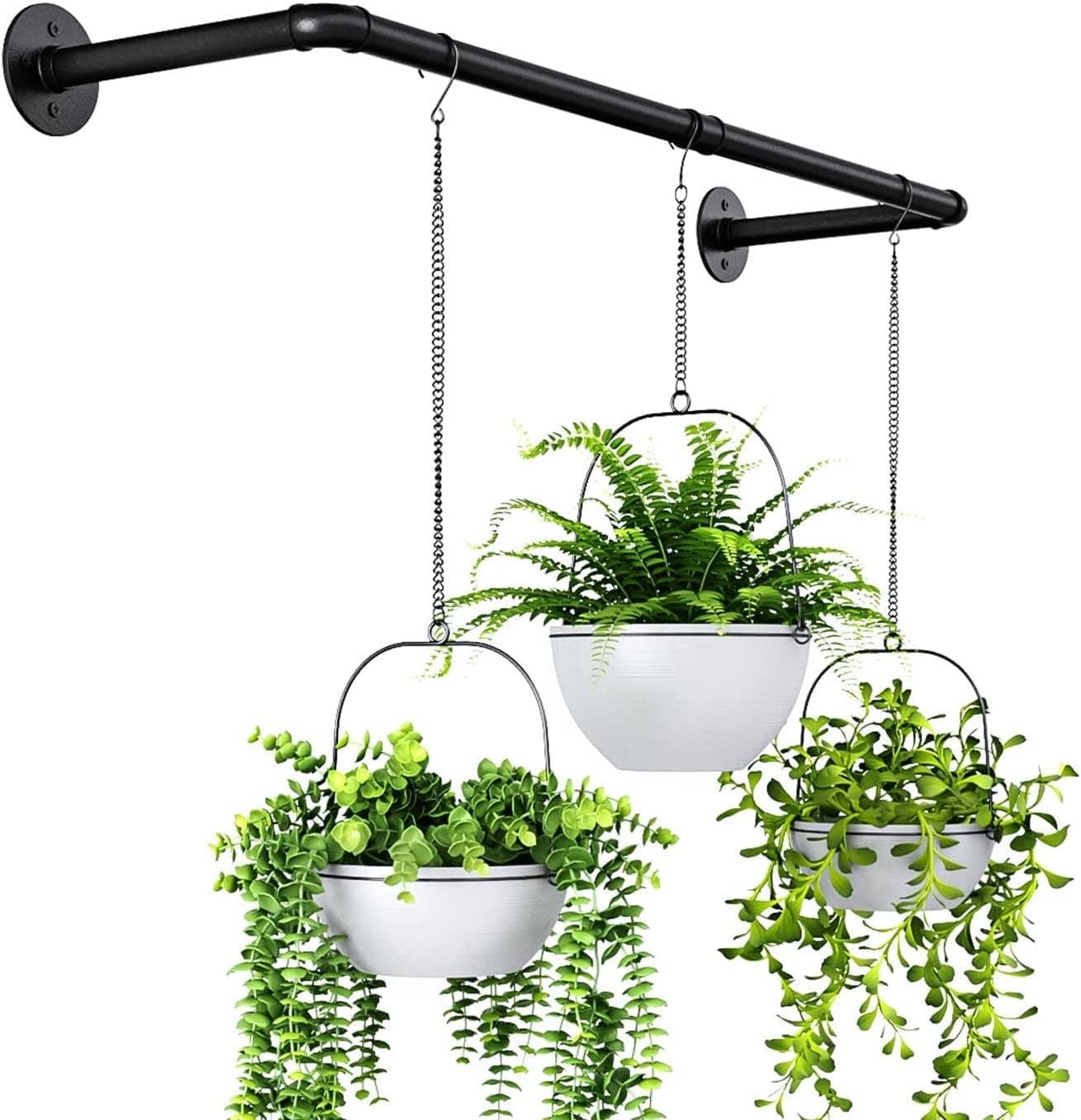 Black Metal Wall-Mounted Hanging Planter Rod