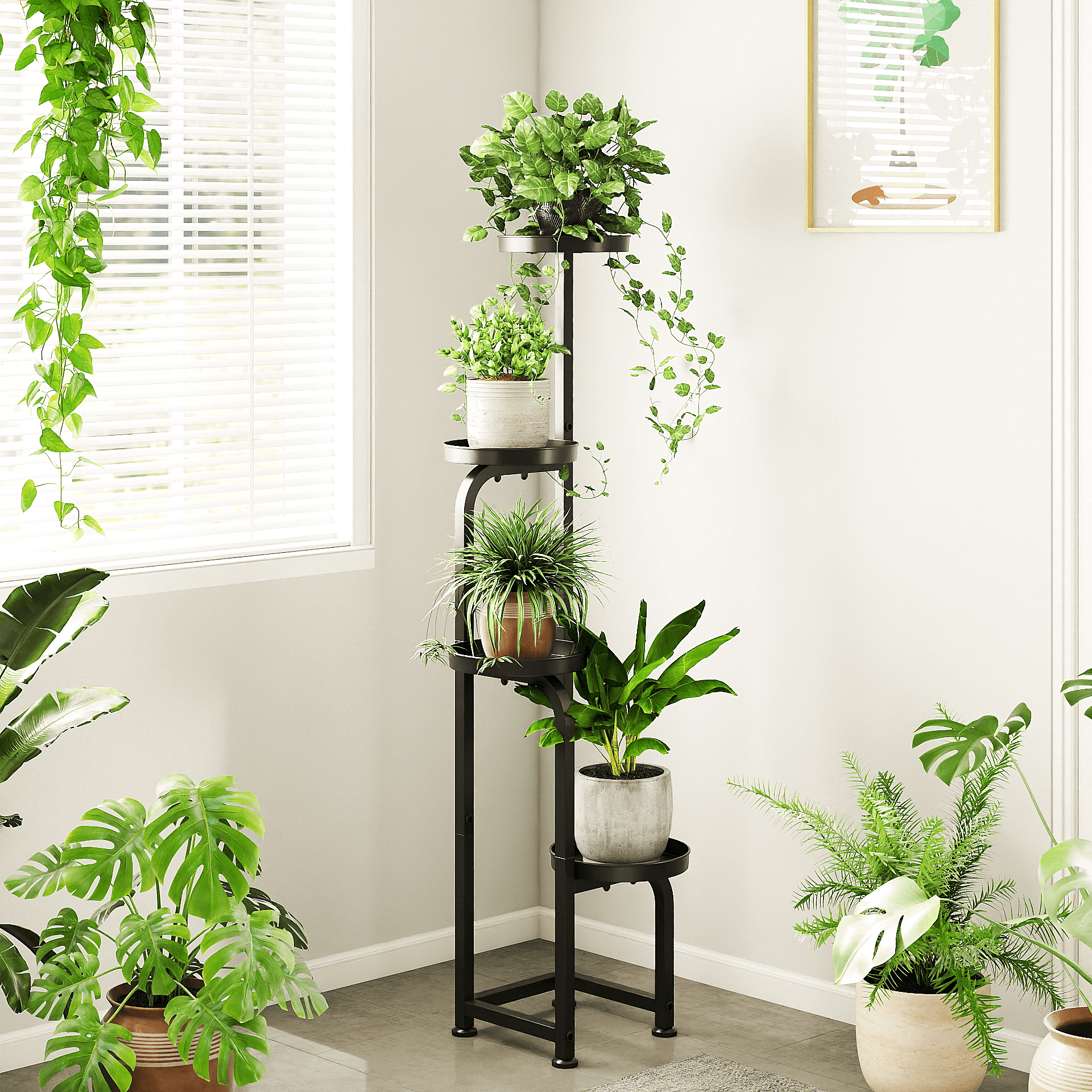 Tall Plant Stand Indoor Outdoor, 4 Tier Heavy Duty Plant Shelf For Patio Garden Balcony Living Room Bedroom