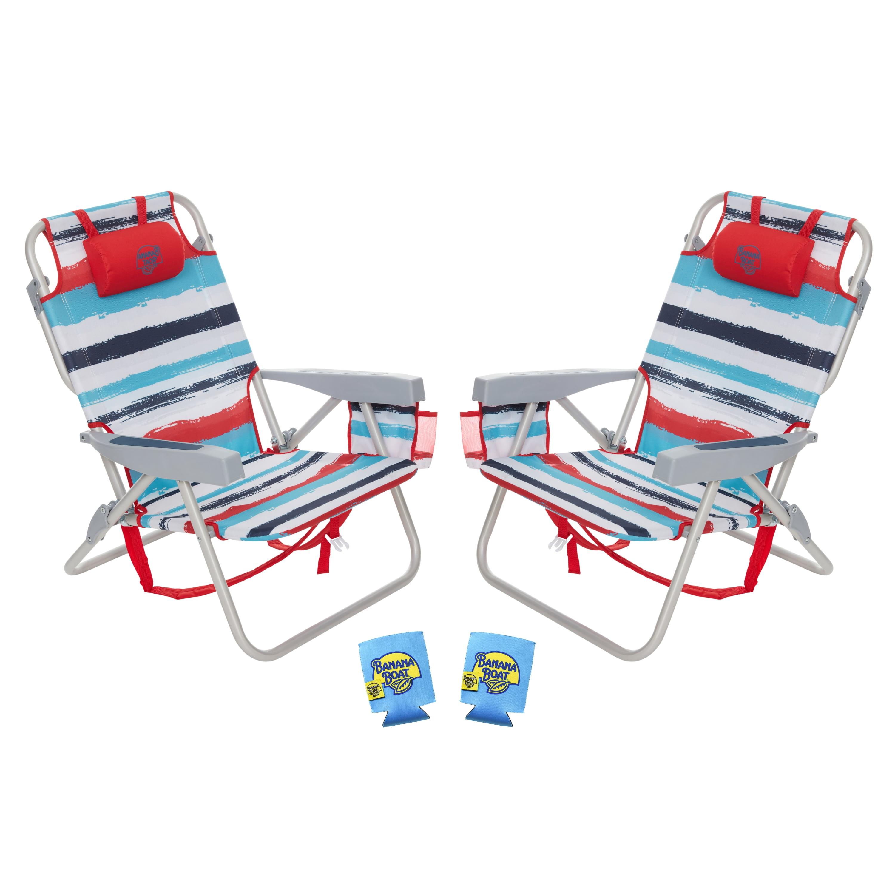 Banana Boat 2-Pack Lightweight Backpack 5-Position with Lay Flat Folding Beach Chair – with FREE Thermal Drink Sleeve for Cold Drinks