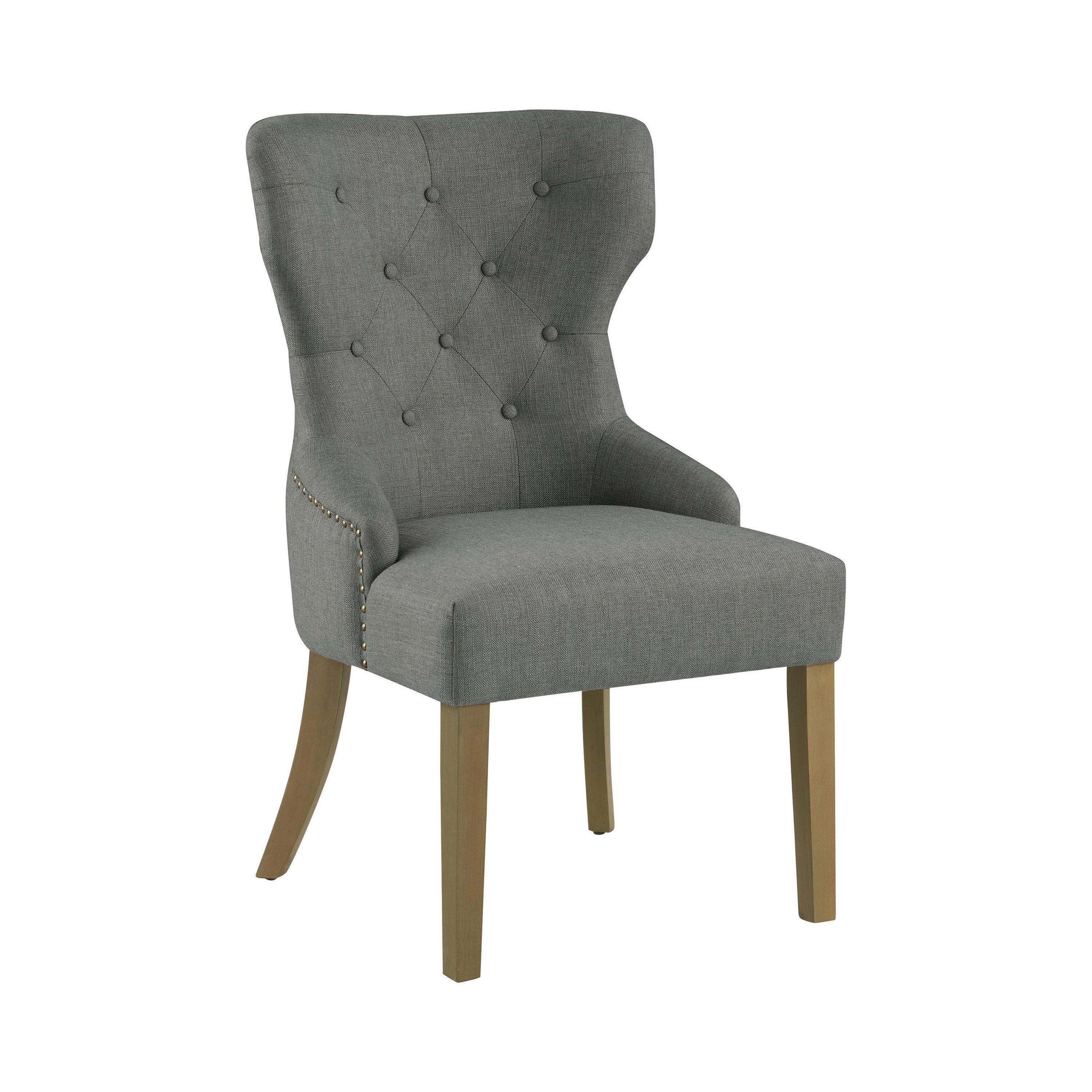 Elegant Dark Gray Tufted Side Chair with Wooden Legs