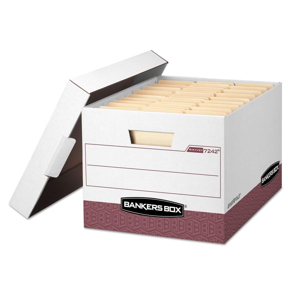 Bankers Box 07242 12.75 in. x 16.5 in. x 10.38 in. R-KIVE Heavy-Duty Letter/Legal Storage Boxes - White/Red (12/Carton)