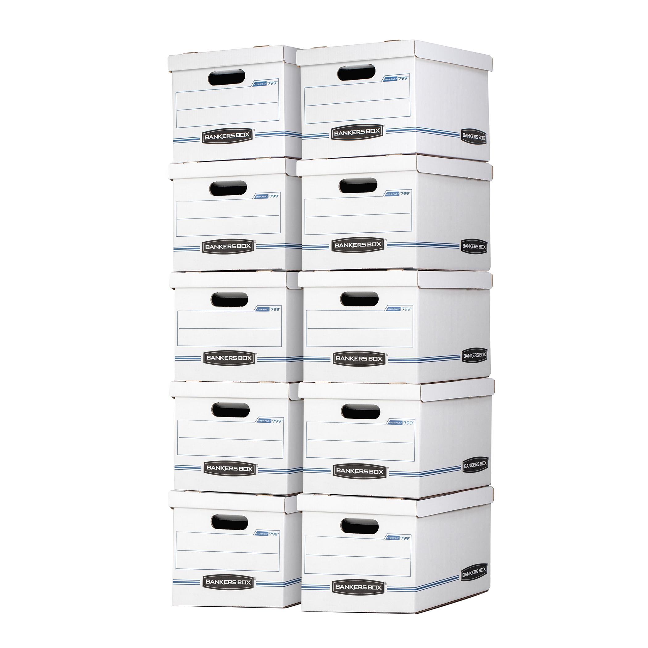 White Corrugated Cardboard File Storage Boxes with Lids, 10 Pack