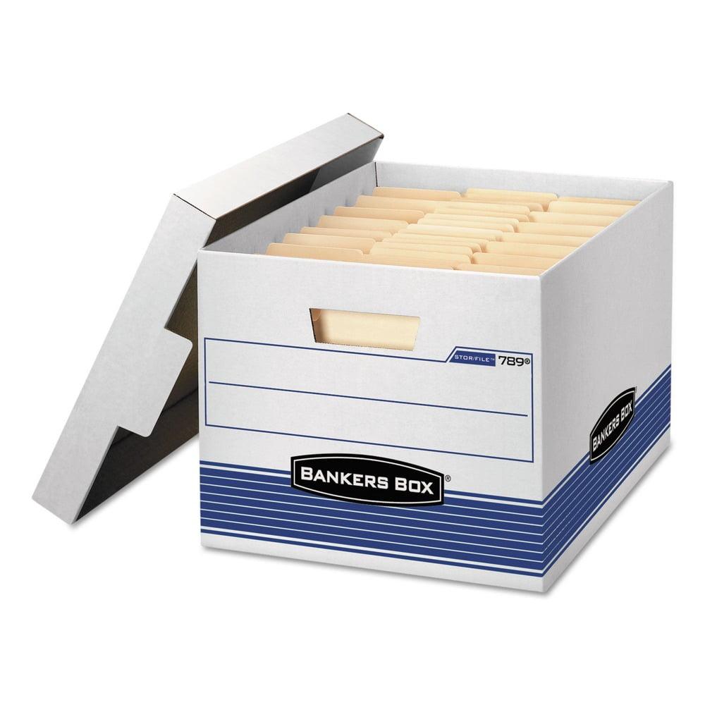 Bankers Box Medium-Duty White/Blue File Storage Boxes, 4-Pack