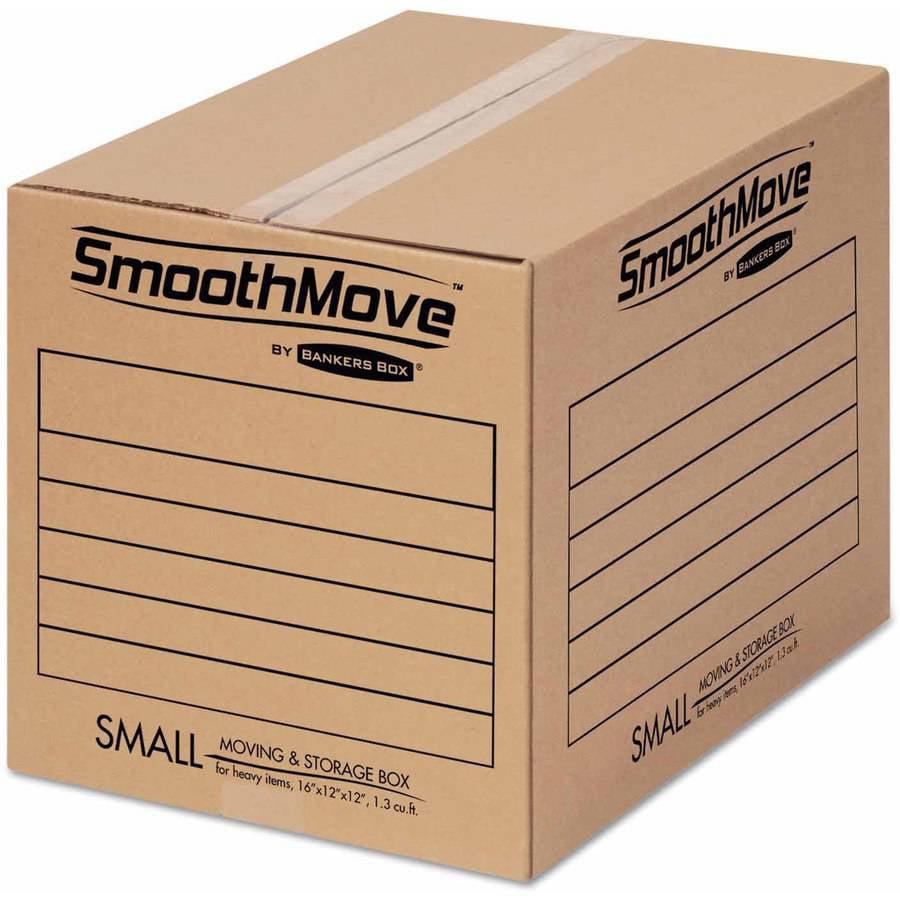 SmoothMove Basic Moving Boxes, Small Internal Dimensions: 12" Width x 16" Depth x 12" Height - External Dimensions: 12.3" Width x 16.5" Depth x 12.6" Height - Heavy Duty - Corrugated - Kraft, Black