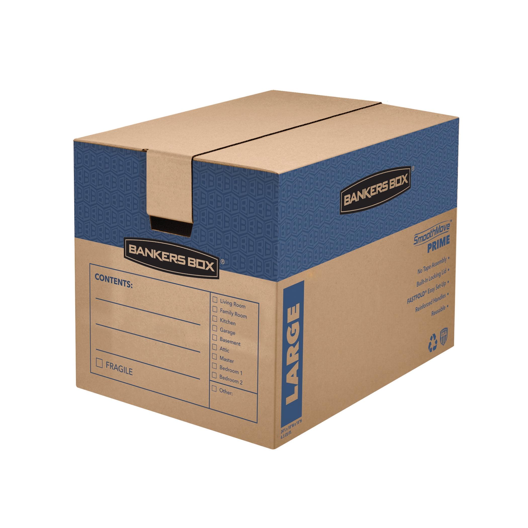 Bankers Box SmoothMove Prime Moving/Storage Boxes, Hinged Lid, Regular Slotted Container (RSC), 18" x 24" x 18", Brown/Blue, 6/Carton