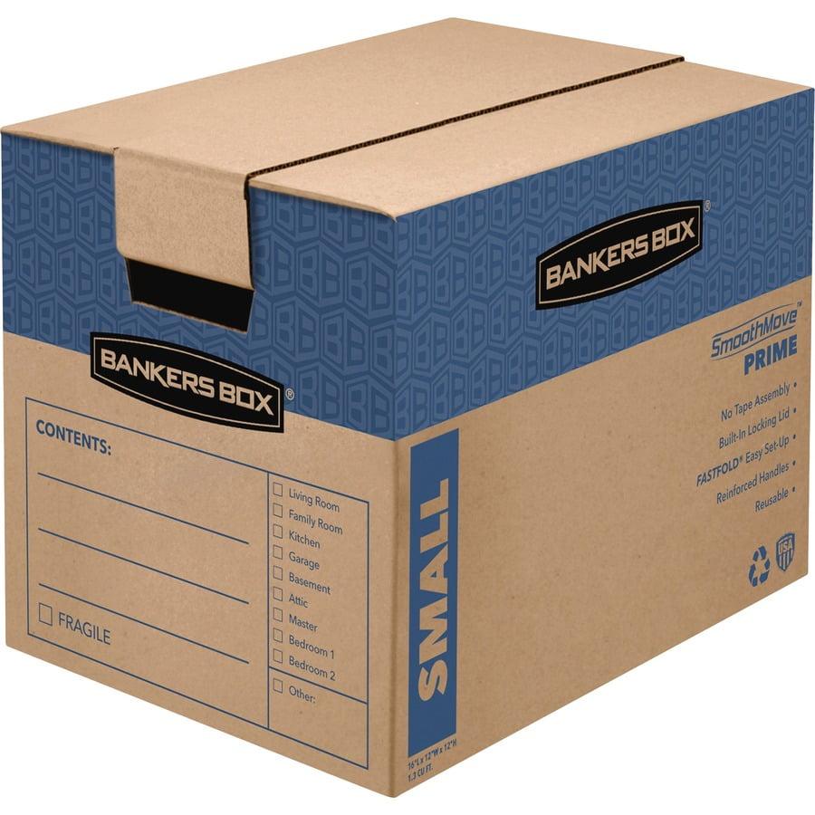 Bankers Box SmoothMove Prime Moving/Storage Boxes, Hinged Lid, Regular Slotted Container, Small, 12" x 16" x 12", Brown/Blue, 10/Carton