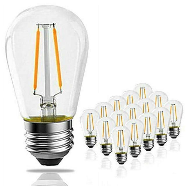 ROMANJOY 15Pack 2W S14 Replacement LED Bulbs, 2200K Warm White Waterproof Outdoor String Lights Vintage LED Filament Bulb, E26 Base Edison LED Light Bulbs