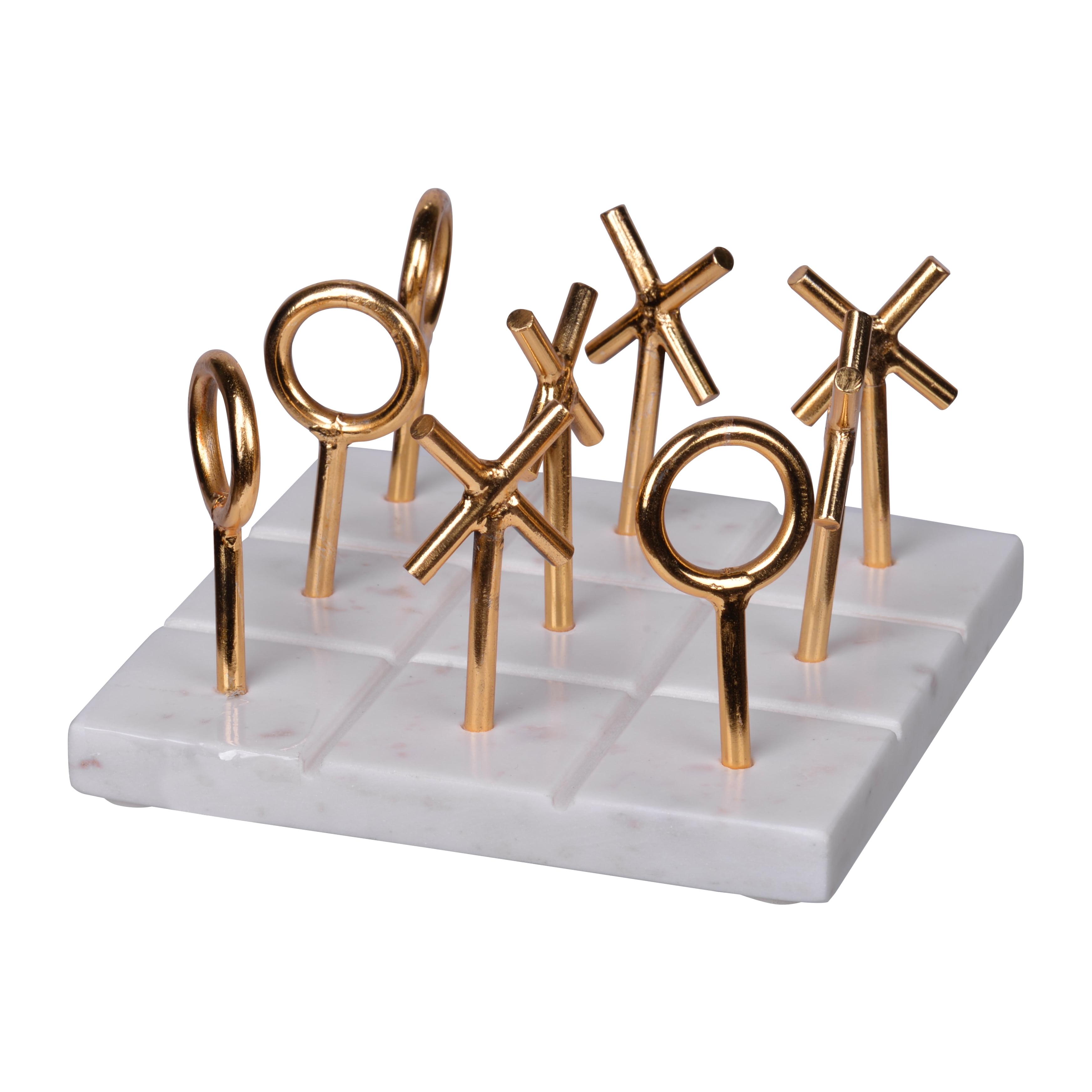 White and Gold Marble Tic-Tac-Toe Game Set