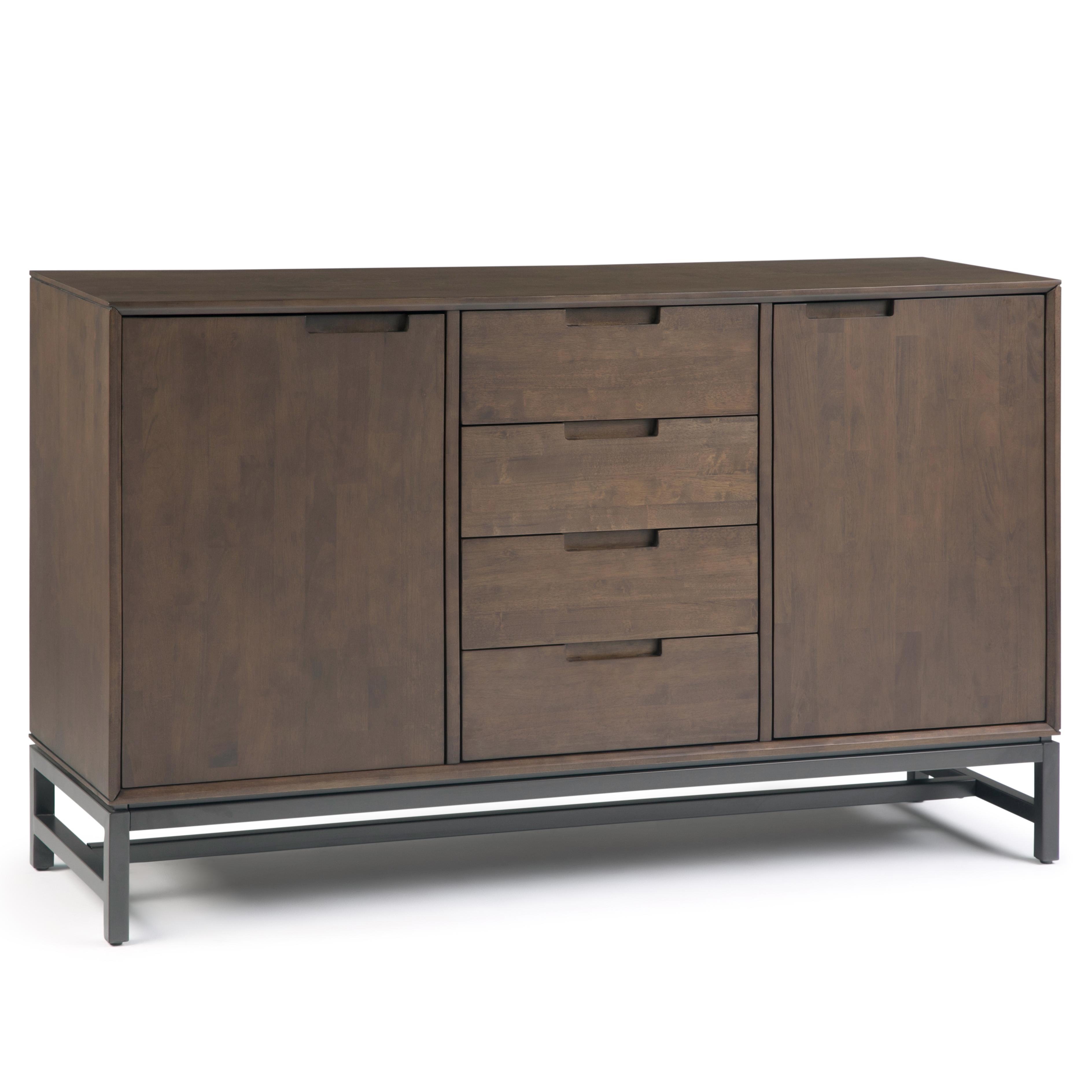 Simpli Home Banting 60"W Solid Wood Industrial 2-Door Sideboard Buffet with 4 Center Drawers