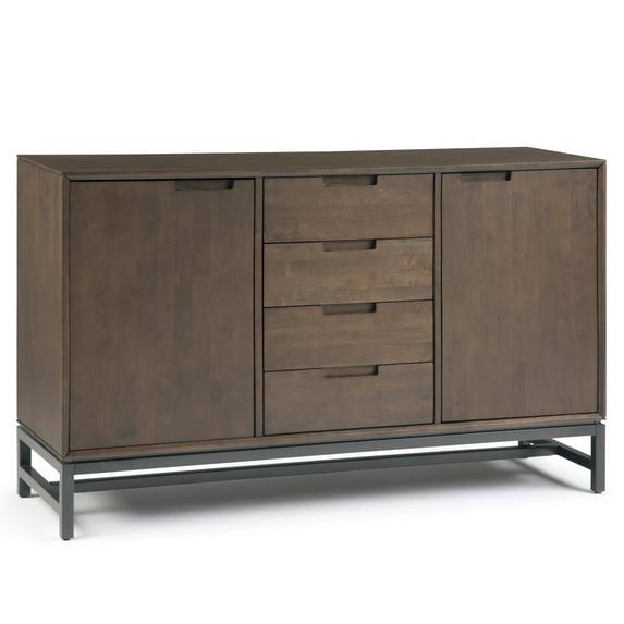 Simpli Home Banting 60"W Solid Wood Industrial 2-Door Sideboard Buffet with 4 Center Drawers