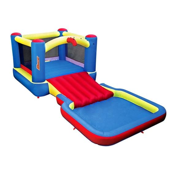 Banzai Bounce ’N’ Splash Water Slide, Heavy Duty Inflatable Outdoor Water Park w/ Bounce House, Slide, and Splash Pool, for Kids Ages 5-12, Multicolor