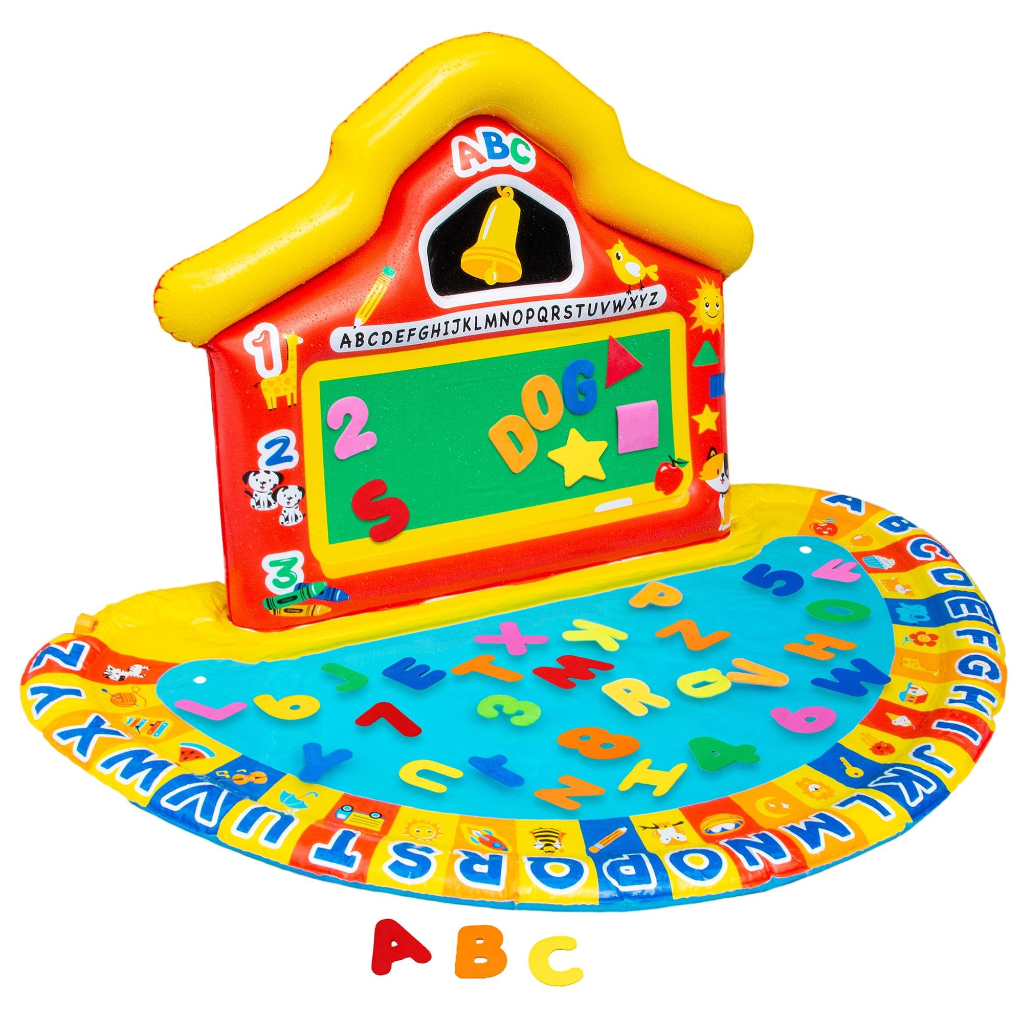 Banzai Jr School Splash Inflatable Educational Learning Schoolhouse Water Play Mat with 39 Letters, Numbers, and Shapes for Ages 3+
