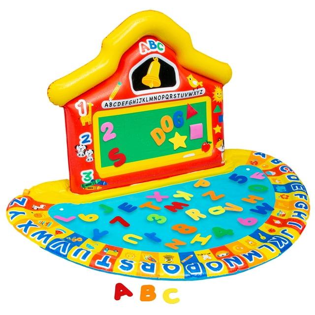 Banzai Jr School Splash Inflatable Educational Learning Schoolhouse Water Play Mat with 39 Letters, Numbers, and Shapes for Ages 3+