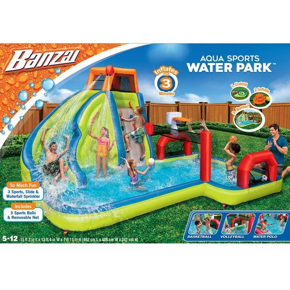 Banzai Banzai Aqua Sports Kids Inflatable Outdoor Backyard Water Slide Splash Park
