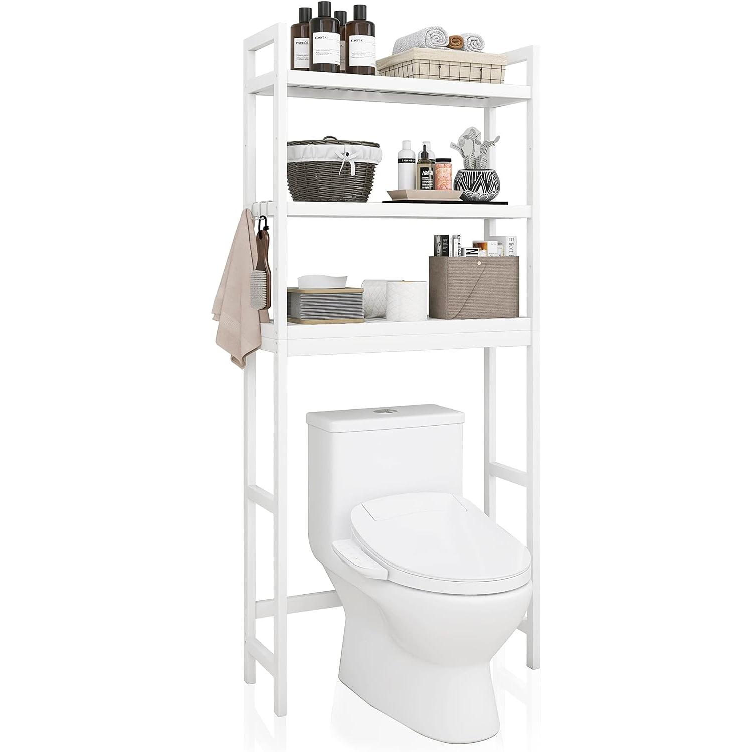 Baokaler Over Toilet Storage 3 Tier Bathroom Organizer Over Toilet Above Toilet Storage Rack Freestanding Bathroom Space Saver Over Toilet Bathroom Organizer White for Restroom, Laundry, Bamboo