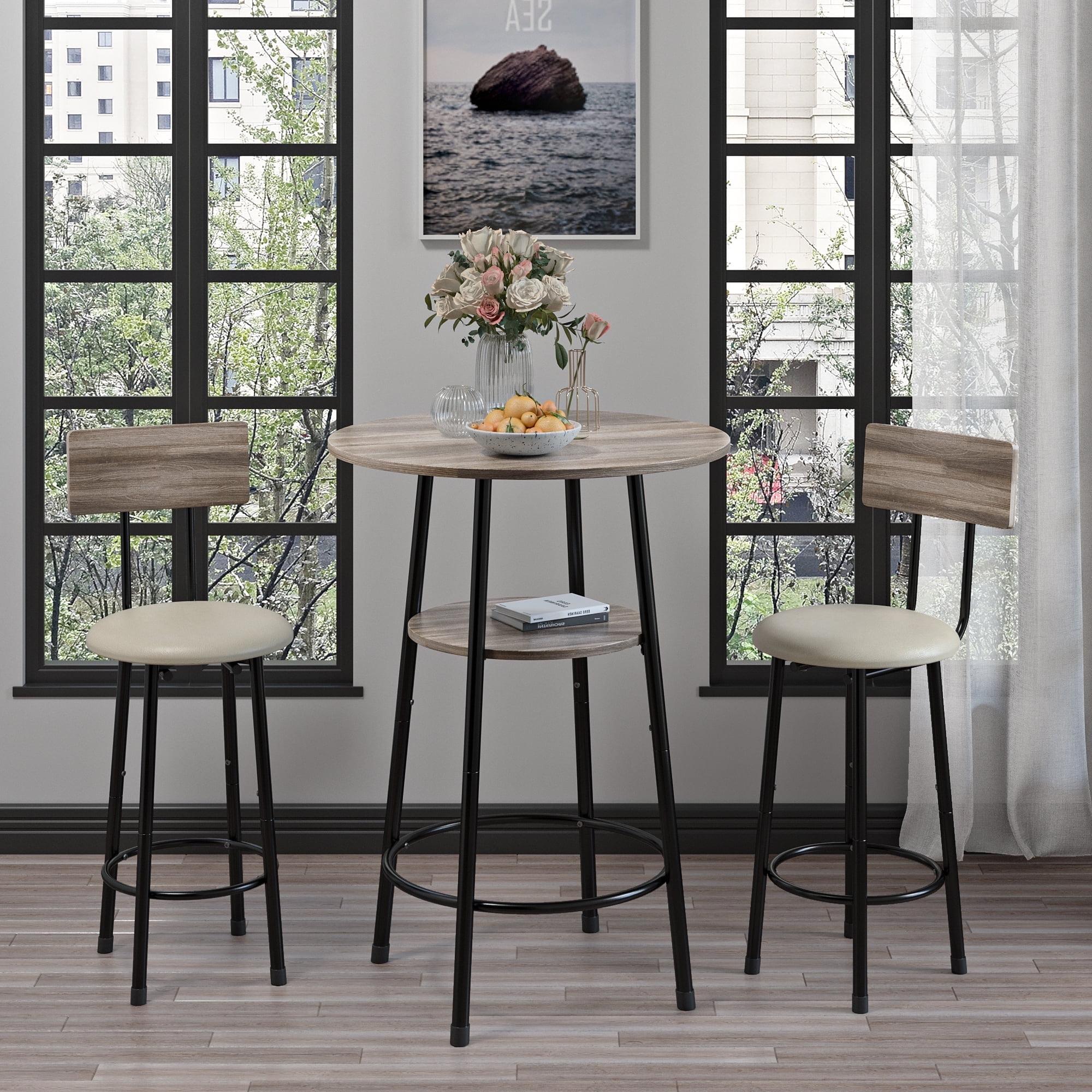 Ebern Designs Helidon 3 - Piece Trestle Dining Set w/2 Stools and 2 Open Shelves,Bar Height Table and Chairs