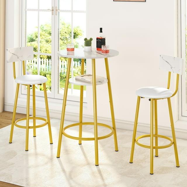 Ebern Designs Helidon 3 - Piece Trestle Dining Set w/2 Stools and 2 Open Shelves,Bar Height Table and Chairs