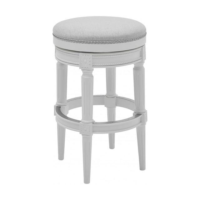 Bar Height Round Backless Stool in  White Fabric