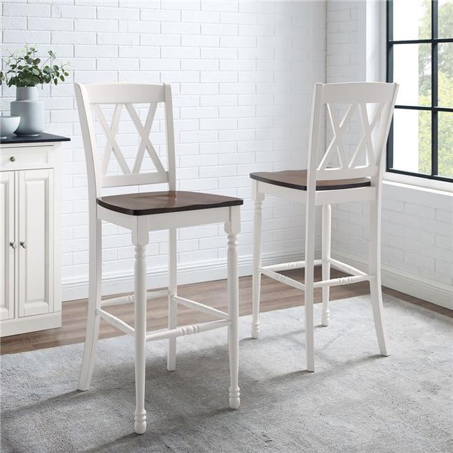 Set of 2 Shelby Barstools Distressed White - Crosley: Molded Wood Seat, Rubberwood Legs, Armless Design