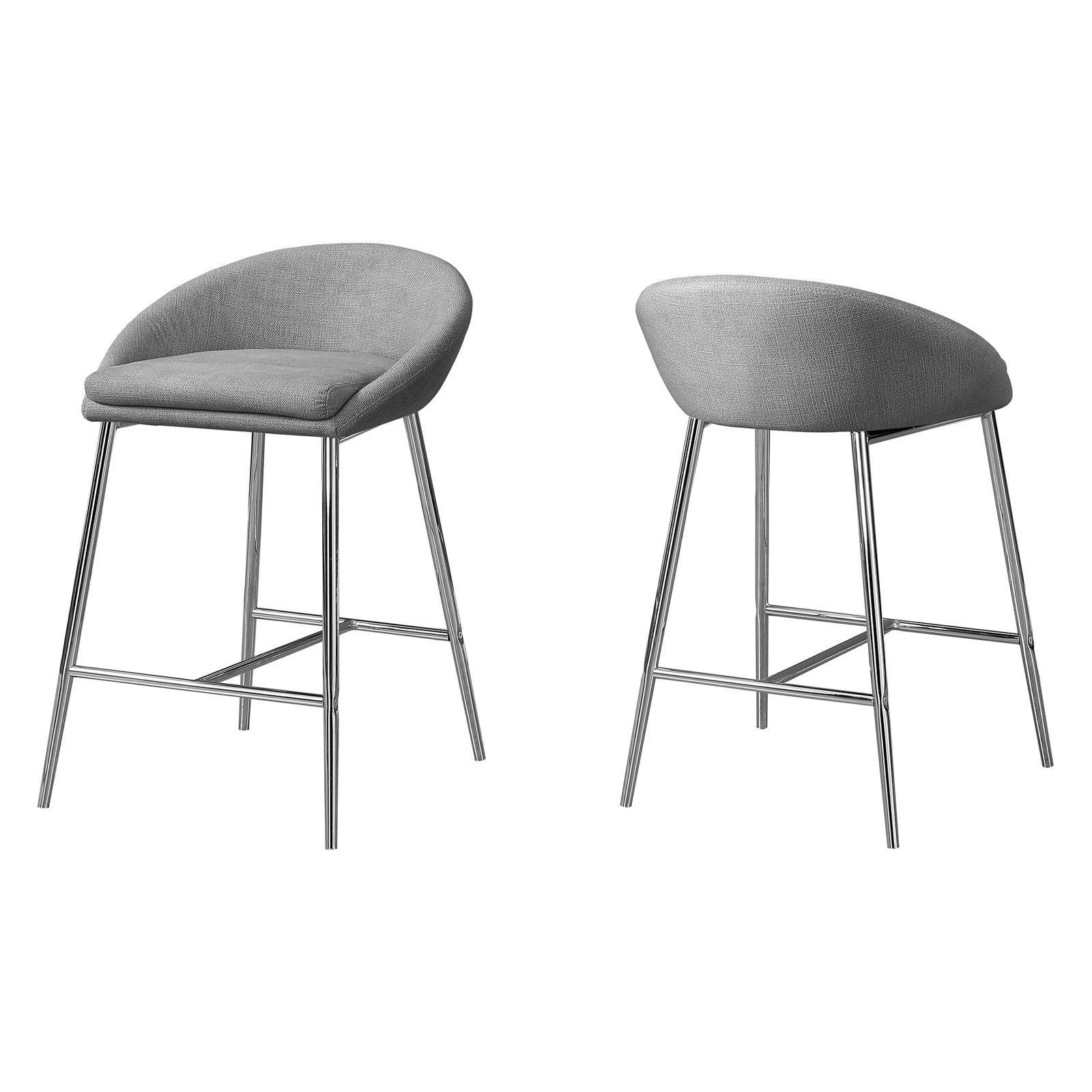 Contemporary Gray Leatherette Bar Stool with Chrome Base, Set of 2