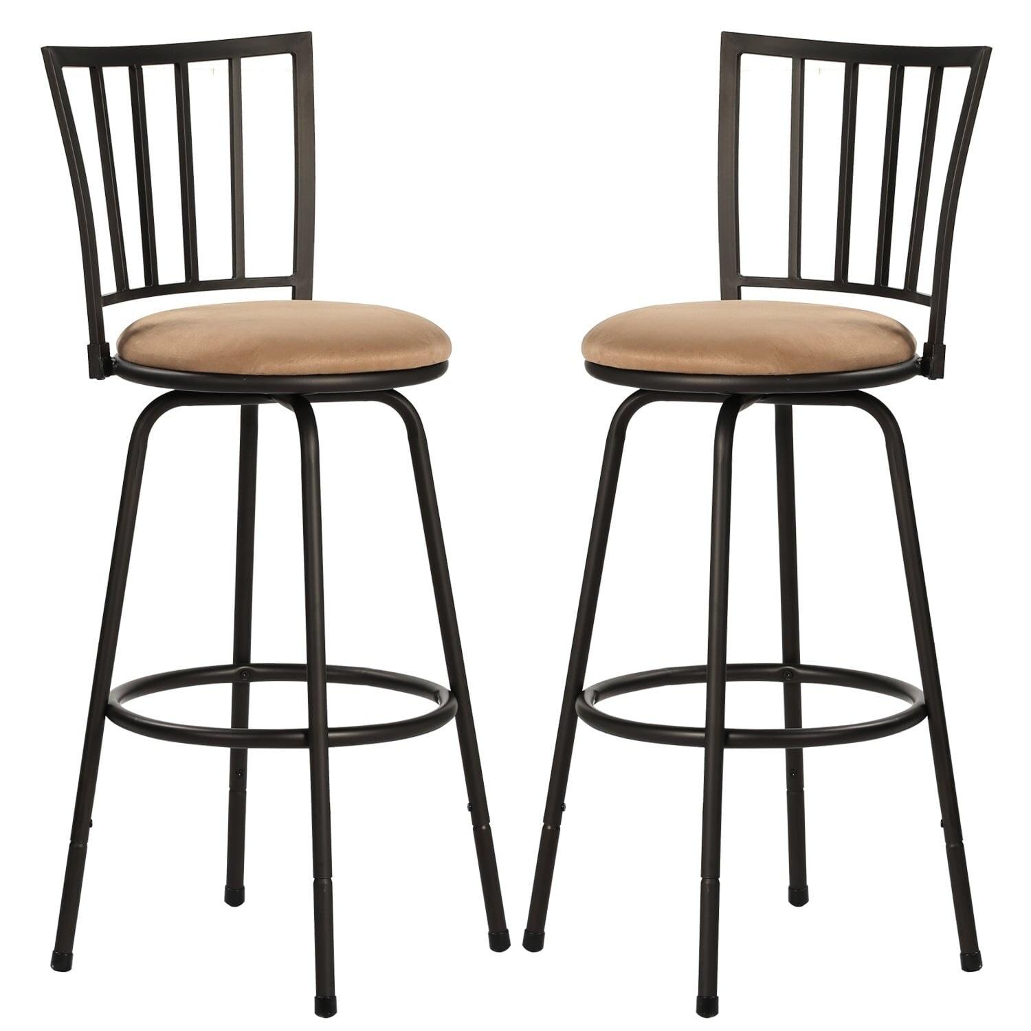 Adjustable Height Swivel Bar Stools with Brown Wood Seat, Set of 2