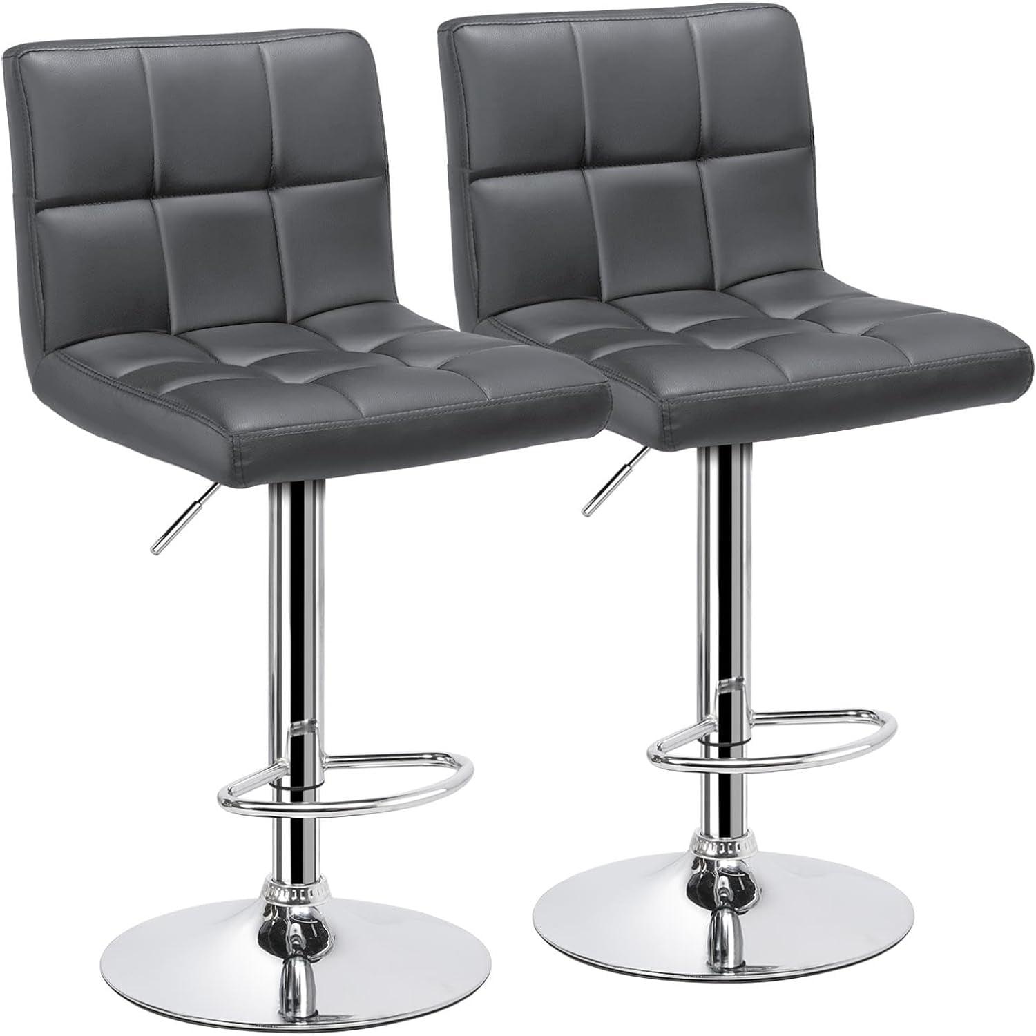 HomGarden 2 Pack Swivel Bar Stools Modern PU Leather, Adjustable Barstool W/ Mid-Back, Footrest