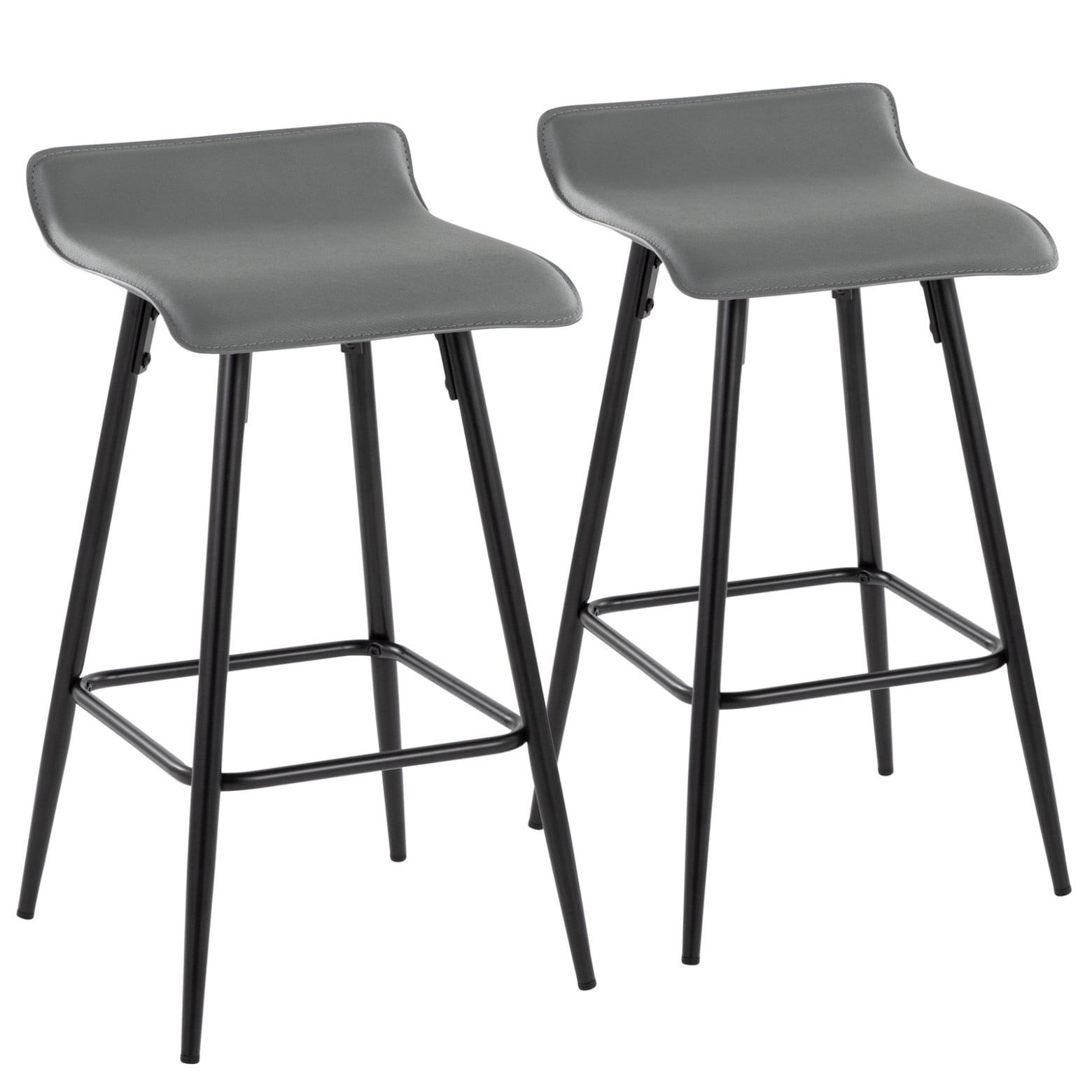 26" Contemporary Fixed Height Counter Stool In Black Steel And Gray Faux Leather By Lumisource - Set Of 2