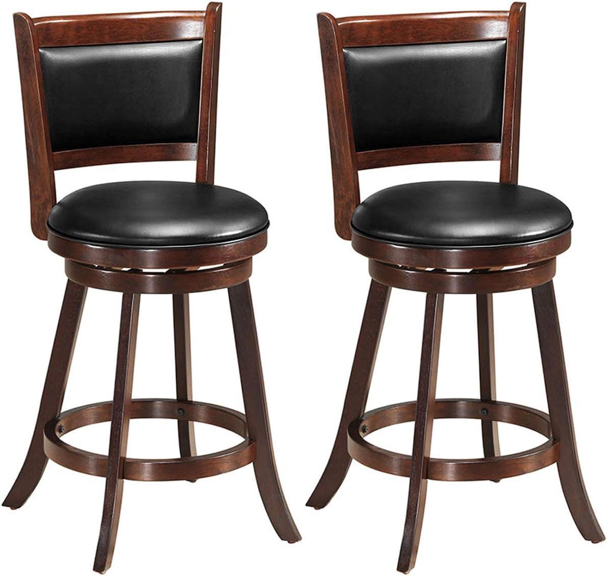 Espresso Swivel Rubberwood Bar Stools with Leather Upholstery