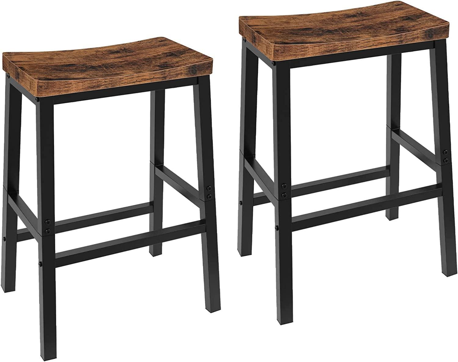 Bar Stools, Set of 2 Bar Chairs, 23.6 Inch Saddle Stools, Kitchen Counter Stools with Footrests, Industrial Stools for Dining Room, Kitchen, Counter, Bar, Rustic Brown and Black BF02MD01