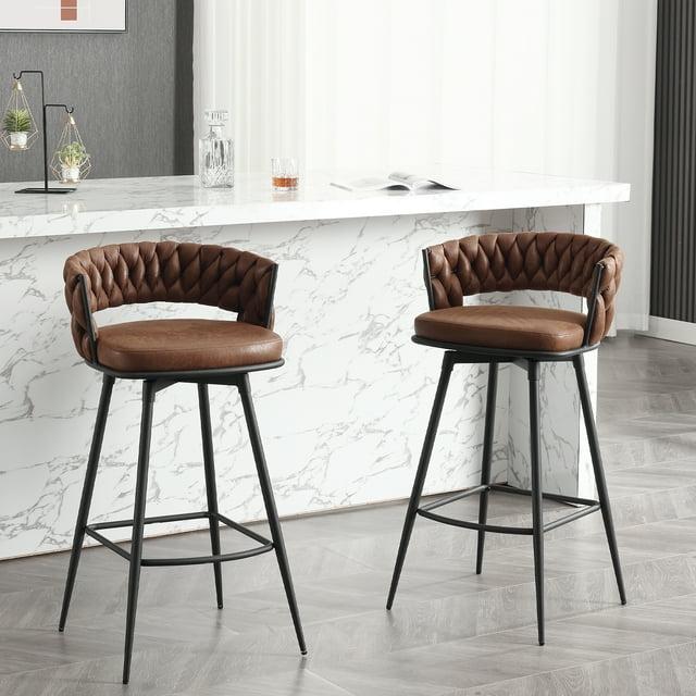 Corrigan Studio® Kymberlynn Swivel Upholstered Low Back Bar & Counter Stool With Metal Frame (Set of 2)