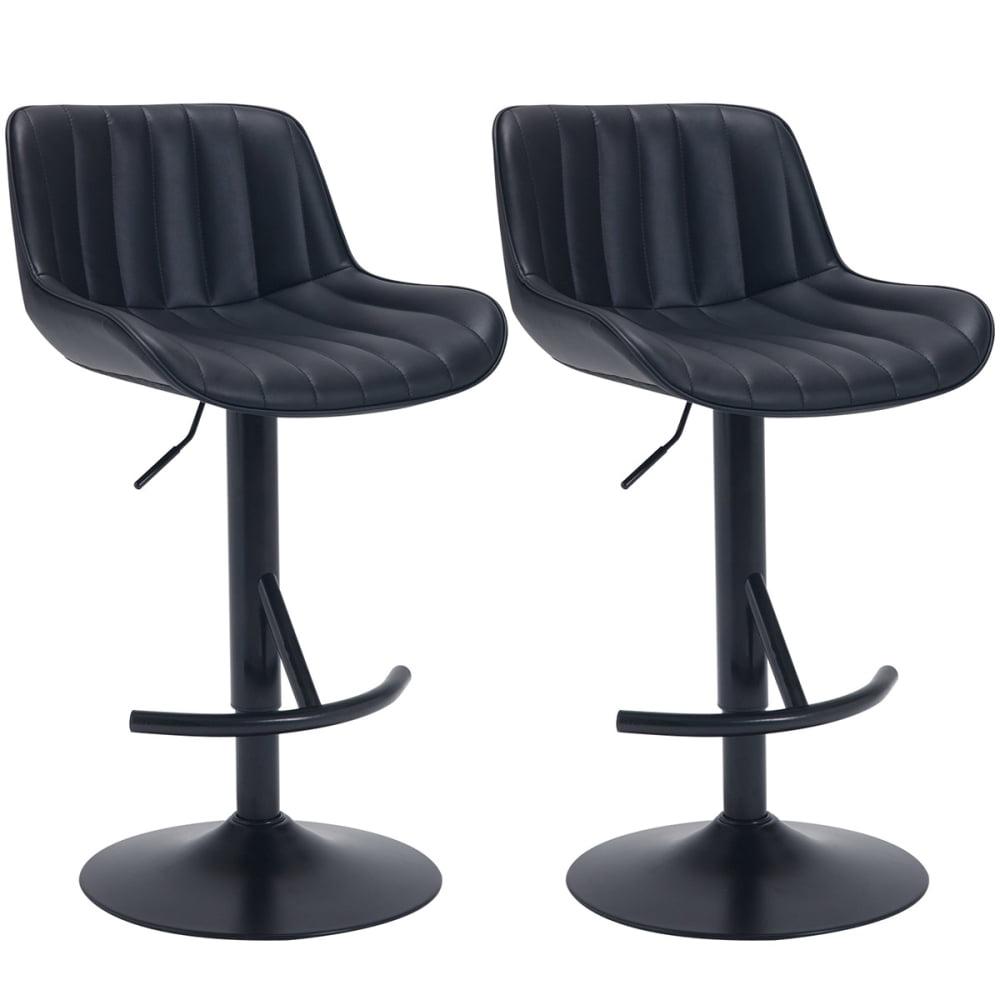 Black Adjustable Swivel Bar Stools with Leather Upholstery, Set of 2