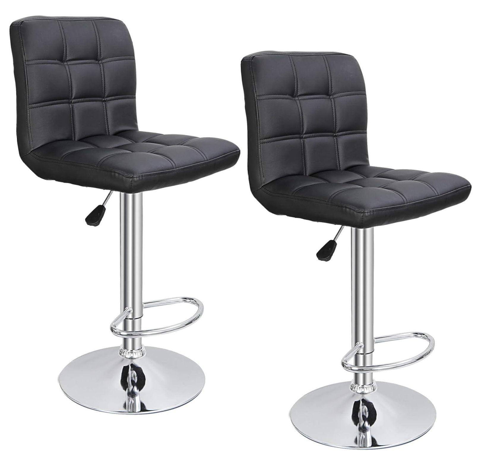 Black Adjustable Swivel Faux Leather Bar Stools with Chrome Base, Set of 2