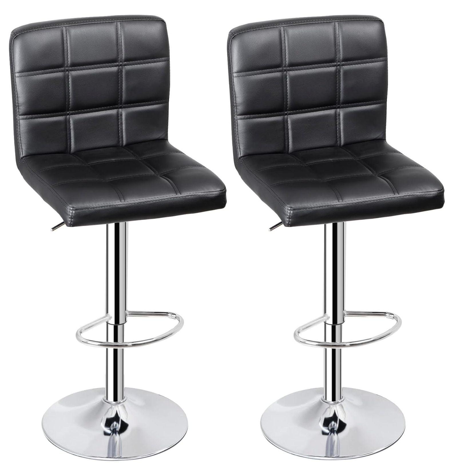 Adjustable Swivel Barstools Set of 2, Modern PU Leather Kitchen Counter Bar Stool/Chair, Square Back Bar Stool, Black