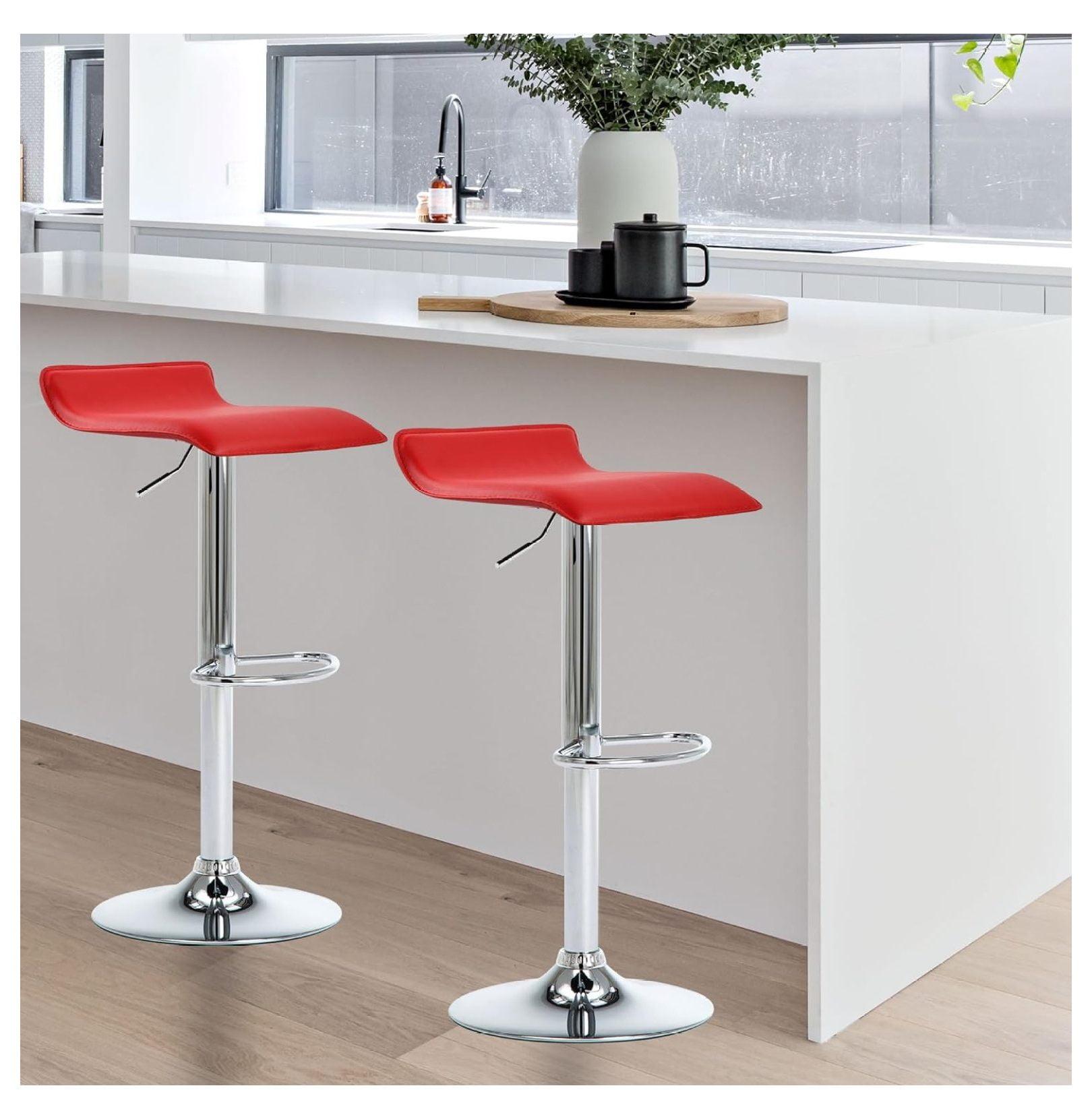 Red Adjustable Backless Swivel Bar Stools Set of 2