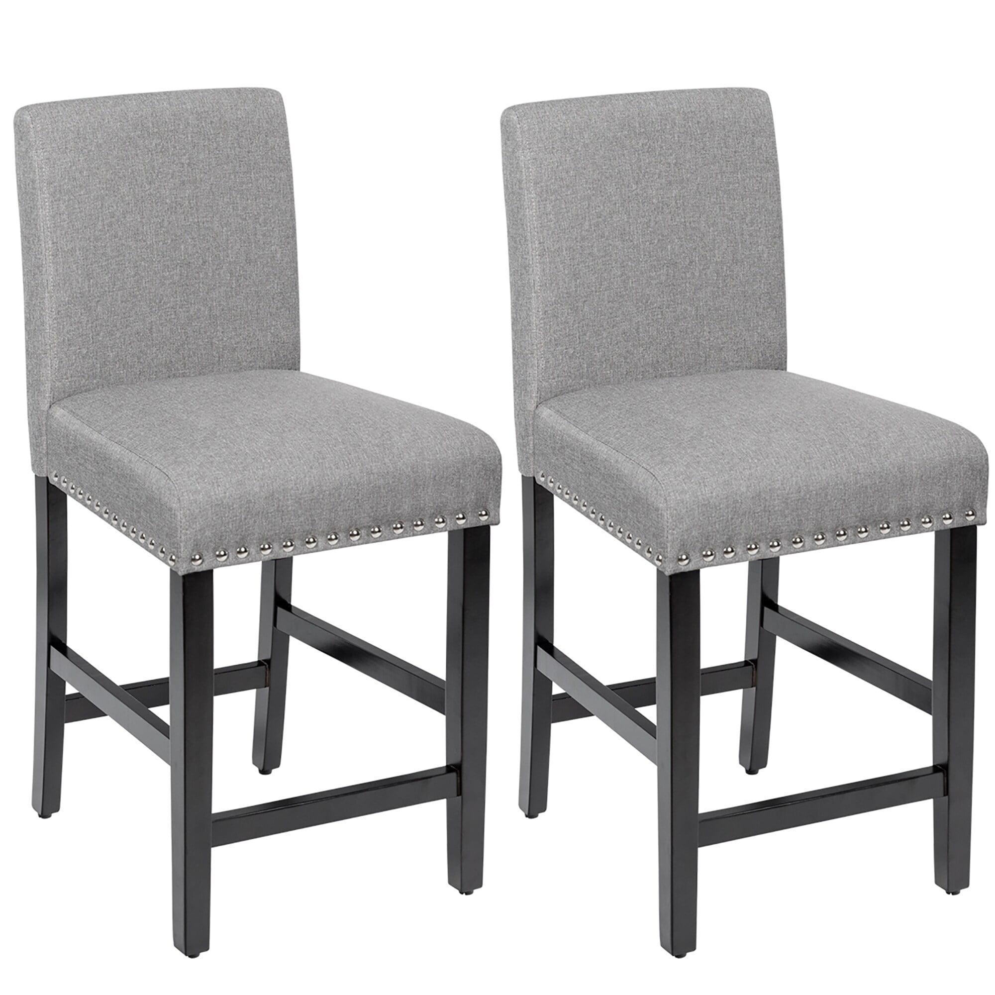 Gray Upholstered Counter Height Bar Stools with Nailhead Trim, Set of 2