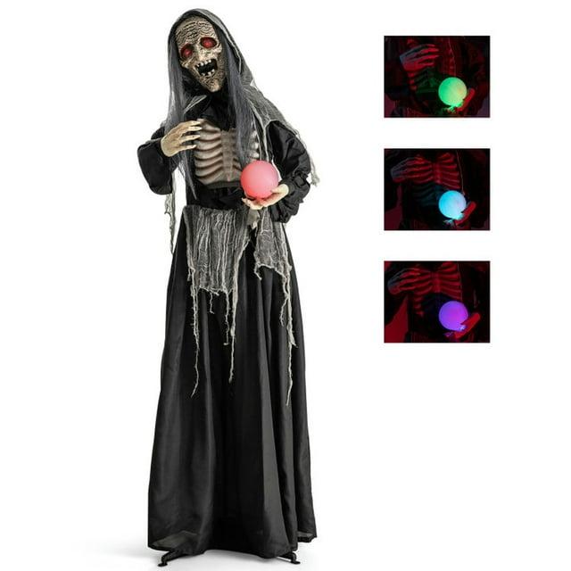 Kadyn 6ft Halloween Animatronics Standing Witch with Light Up Eyes and Magical Ball