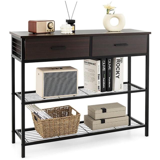 17 Stories 39.5” Console Table With Storage Drawer - Entryway Table With 2 Drawers, 2-Tier Shelves, Anti-Toppling Design, Metal Frame, Sofa Side Table For Hallway, Living Room Entry Table